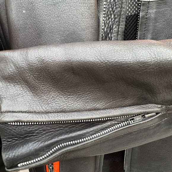 VINTAGE/RETRO BIKER JACKET BLACK/ORANGE ITALIAN LEATHER - HARD TO FIND - Picture 14 of 15
